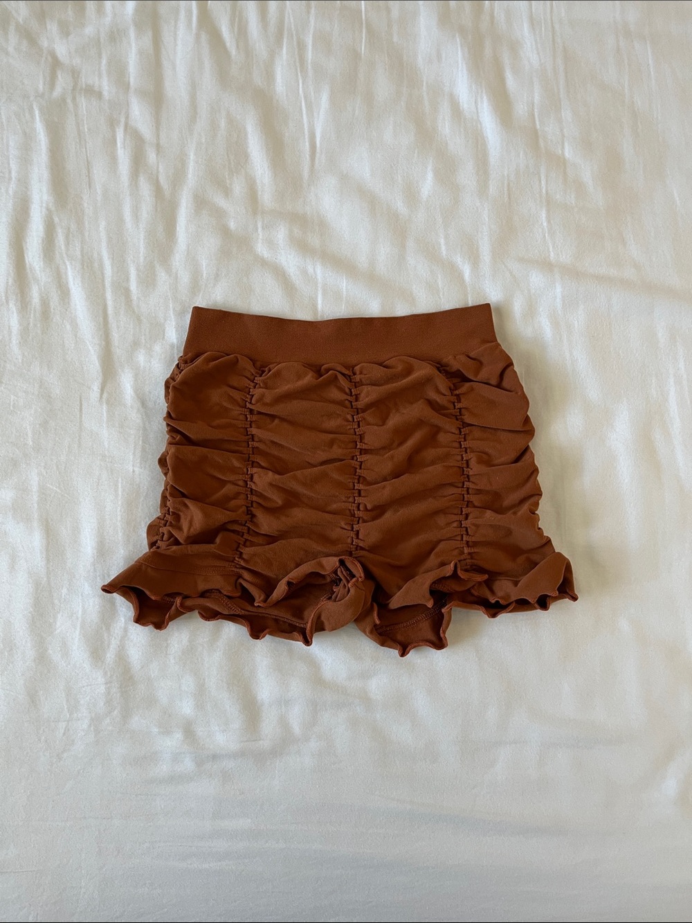 Free People Ruched Ruffle Shorts - Brown - Picture 1 of 3